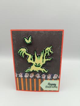 Halloween Grußkarte im Leuchtendes Grünes Monster-Design